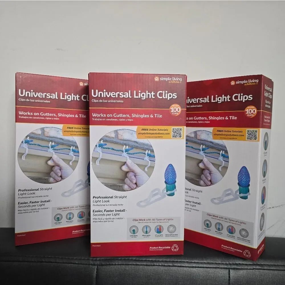 Bundle of 3 Simple Living Solutions Universal Light Clips, 100 Ct – Plastic Clip